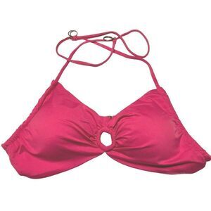 Soluna Halter Bikini Top Gathered Peephole Detail Ties @ Neck Pink Sz M NEW